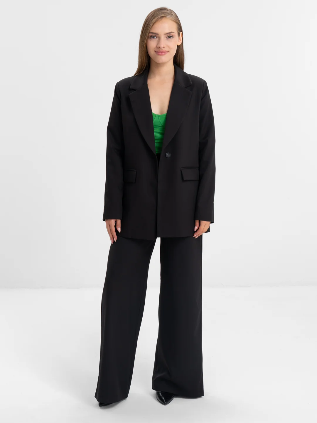 Черный костюм BLAZER классический, с прямыми брюками, женский