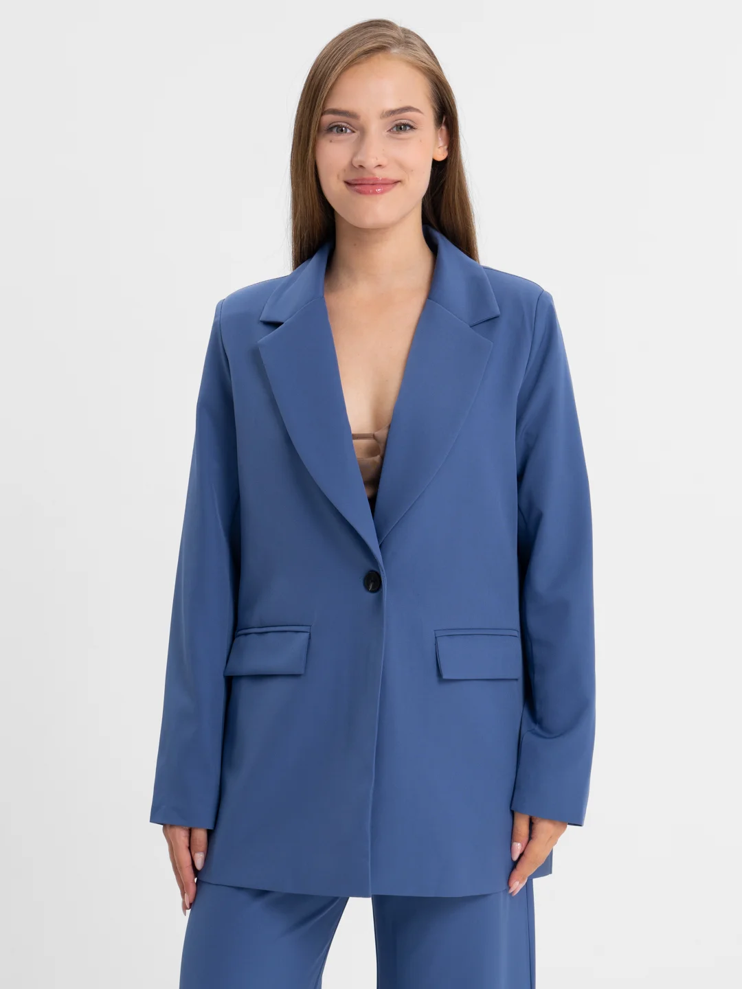 Синий костюм BLAZER классический, с прямыми брюками, женский