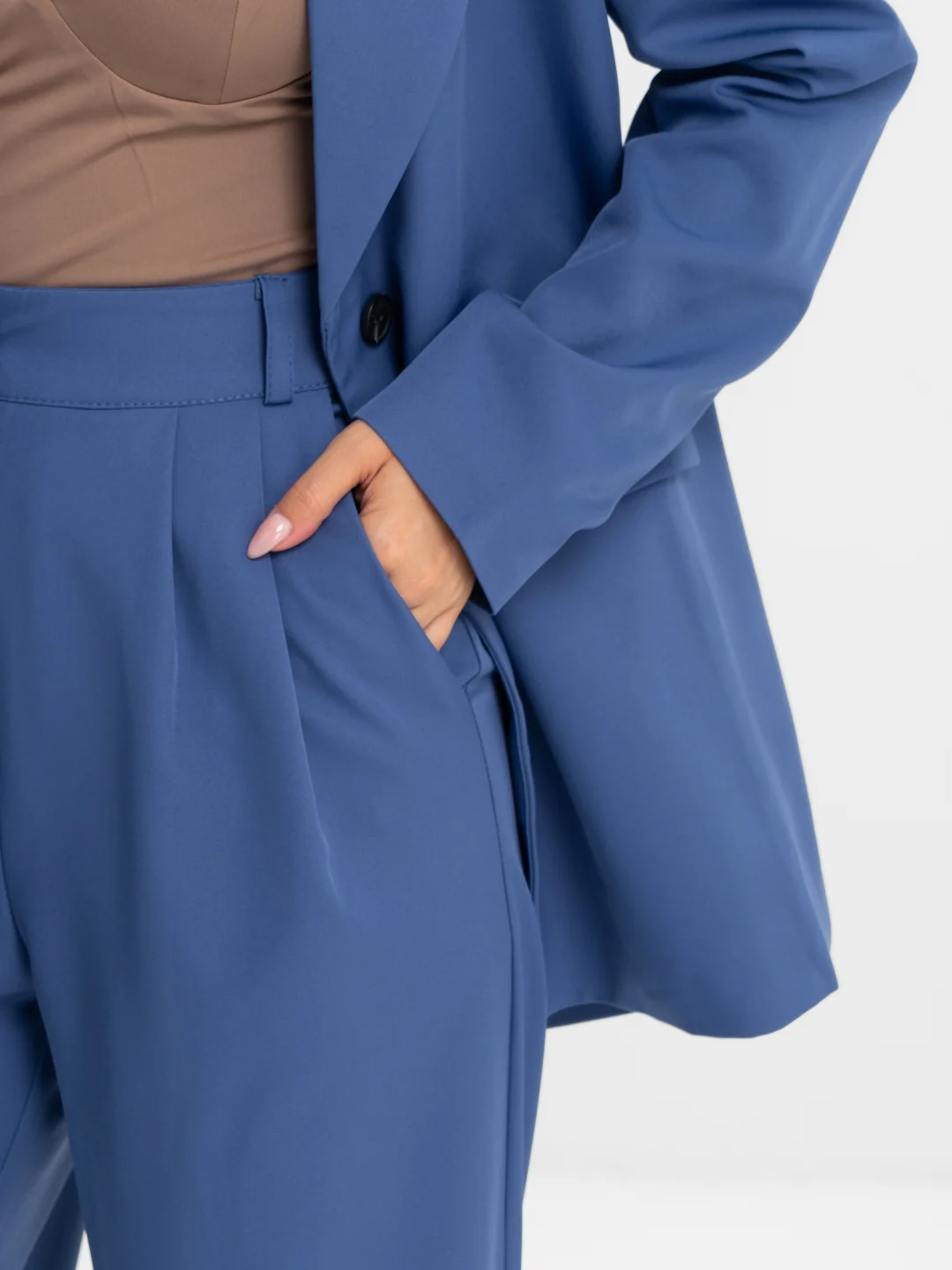 Синий костюм BLAZER классический, с прямыми брюками, женский