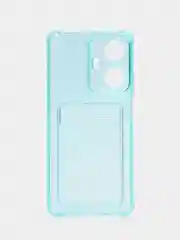 Голубой силиконовый чехол для Realme C55, Реалми С55, с карманом для карт, прозрачный