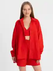 Красный костюм женский тройка из льна