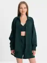 Зеленый костюм женский тройка из льна