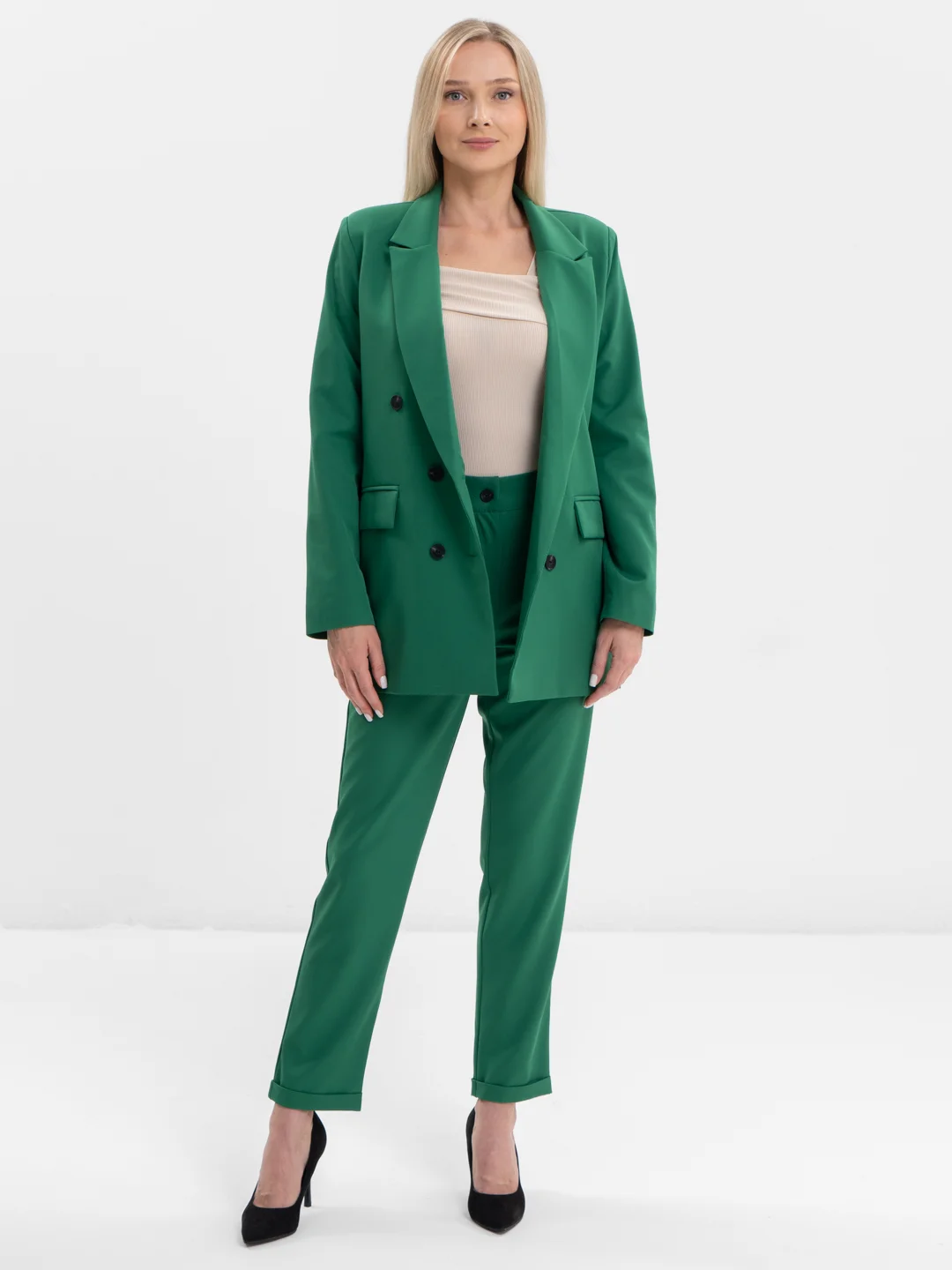 Зеленый костюм классический деловой женский Blazer