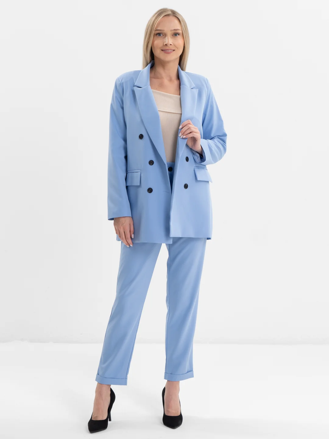 Голубой костюм классический деловой женский Blazer