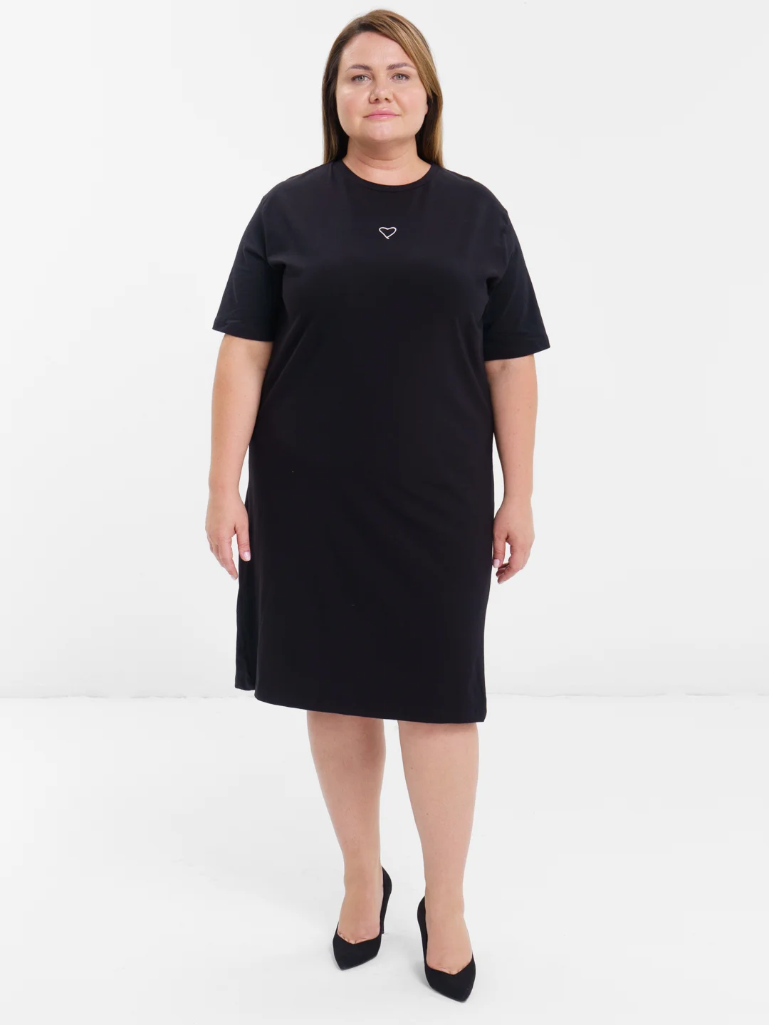 Шоколадный платье-футболка Oversize, короткая туника, большие размеры 42-60