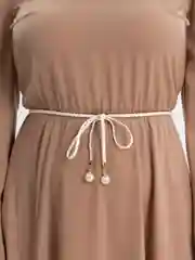 Белый пояс плетеный декоративный, тонкий, с жемчугом