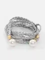 Серебряный пояс плетеный декоративный, тонкий, с жемчугом