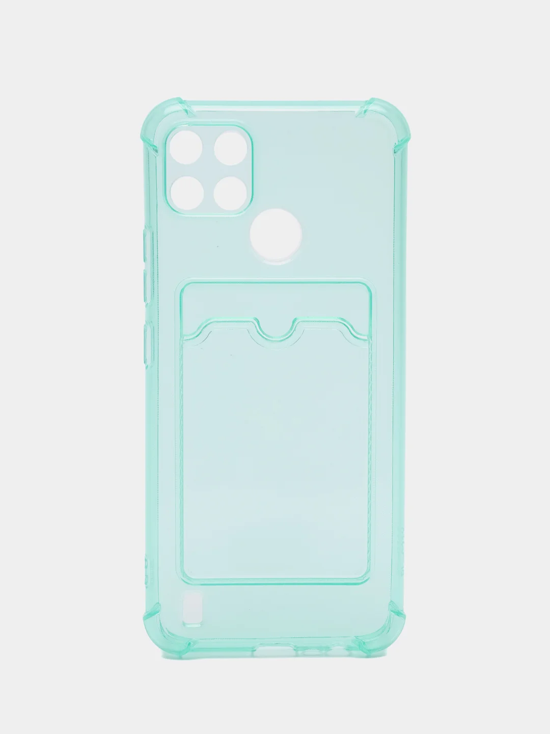 Бирюзовый силиконовый чехол Realme C21Y ( Реалми с21у), с карманом для карт, прозрачный