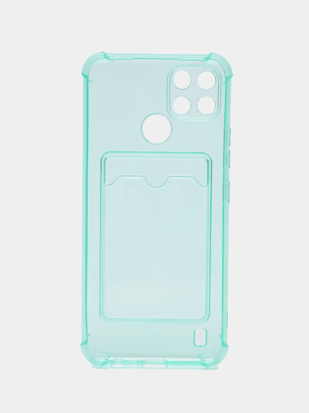 Бирюзовый силиконовый чехол Realme C21Y ( Реалми с21у), с карманом для карт, прозрачный