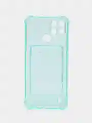 Бирюзовый силиконовый чехол Realme C21Y ( Реалми с21у), с карманом для карт, прозрачный