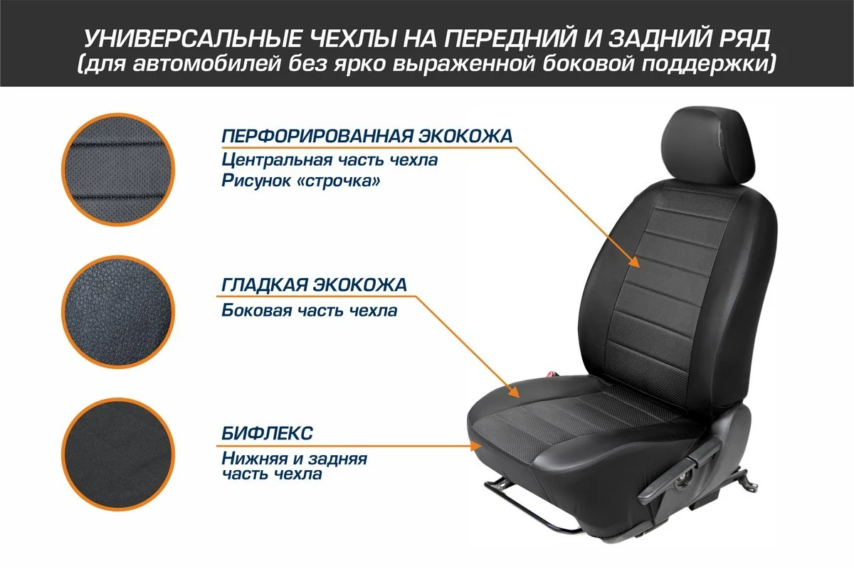 Универсальные чехлы для автомобильных сидений AutoFlex, 4 шт, экокожа, строчка, SC.U4.TW1