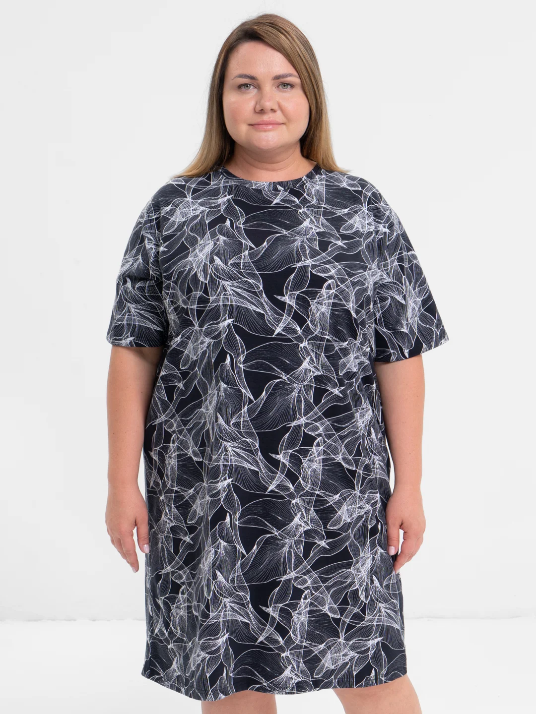 Тёмно-серый платье-футболка Oversize, короткая туника, большие размеры 42-60