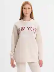 Бежевый женский спортивный костюм, на флисе, с принтом "New York": худи и штаны