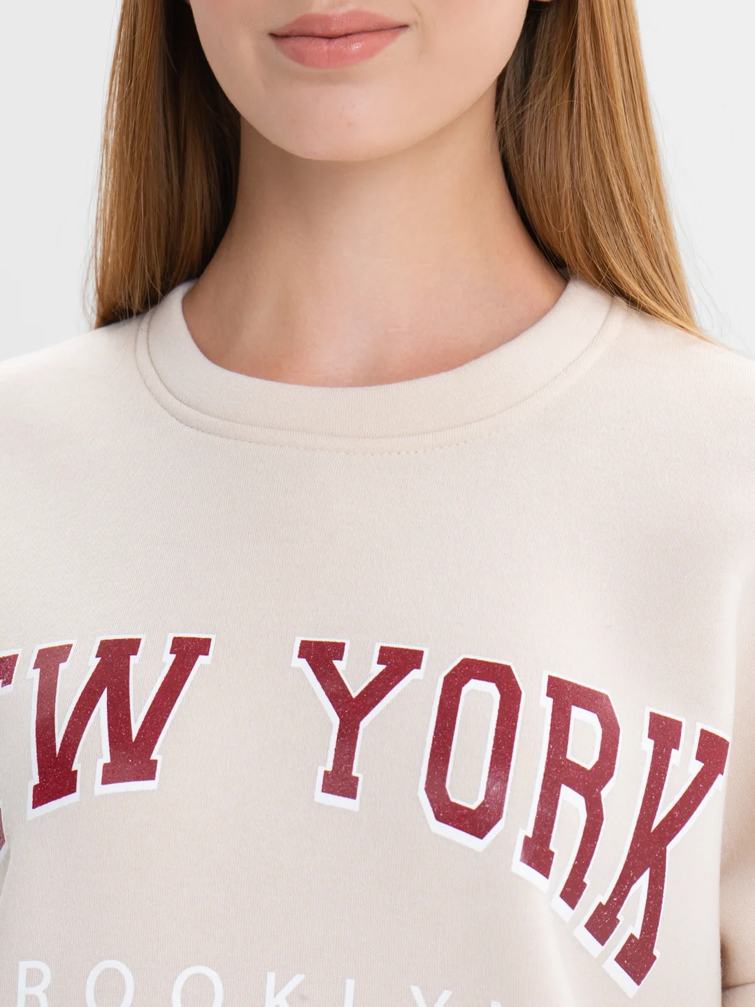 Бежевый женский спортивный костюм, на флисе, с принтом "New York": худи и штаны