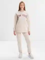 Бежевый женский спортивный костюм, на флисе, с принтом "New York": худи и штаны