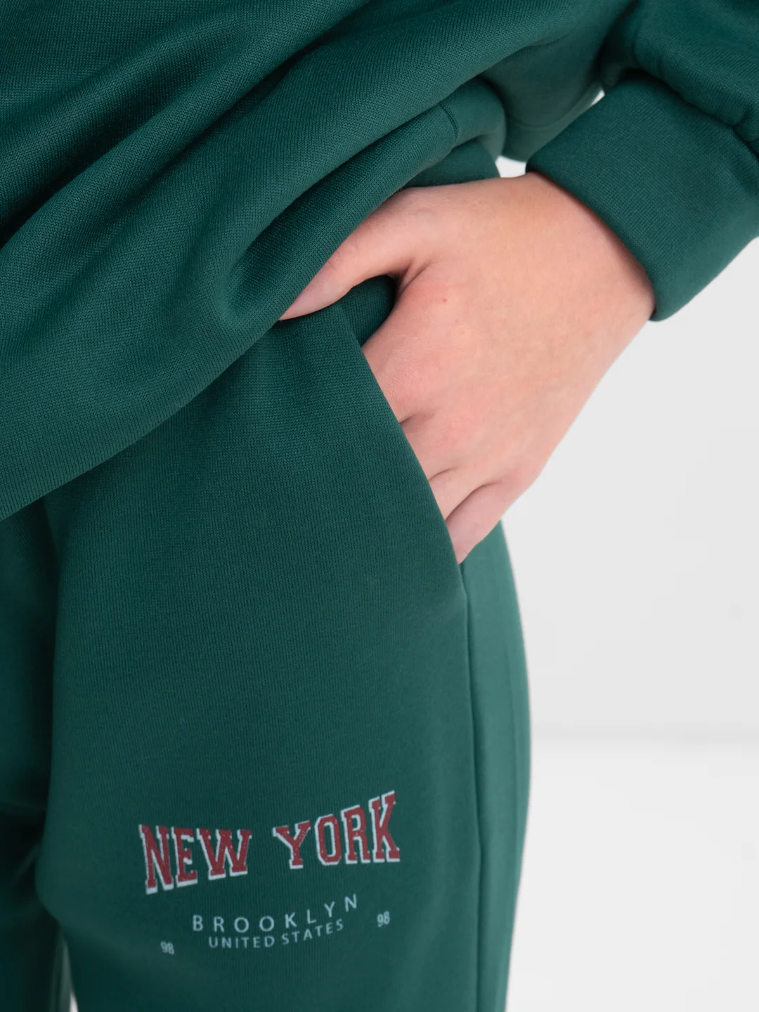 Зеленый женский спортивный костюм, на флисе, с принтом "New York": худи и штаны