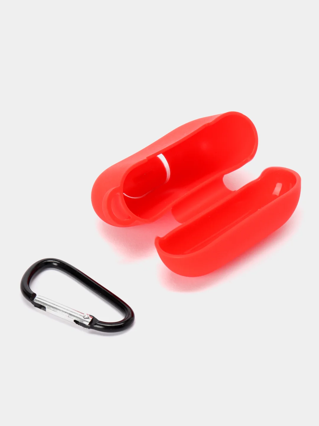 Красный силиконовый чехол для наушников Airpods (Аирподс) 1, 2, 3, Pro, с карабином-держателем