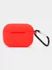 Красный силиконовый чехол для наушников Airpods (Аирподс) 1, 2, 3, Pro, с карабином-держателем