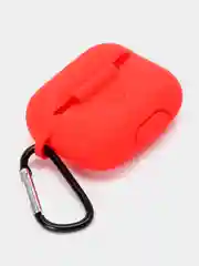 Красный силиконовый чехол для наушников Airpods (Аирподс) 1, 2, 3, Pro, с карабином-держателем