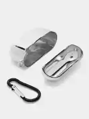 Серебряный чехол для беспроводных наушников AirPods 1, 2, 3 Pro, с карабином, глянцевый Аирподс