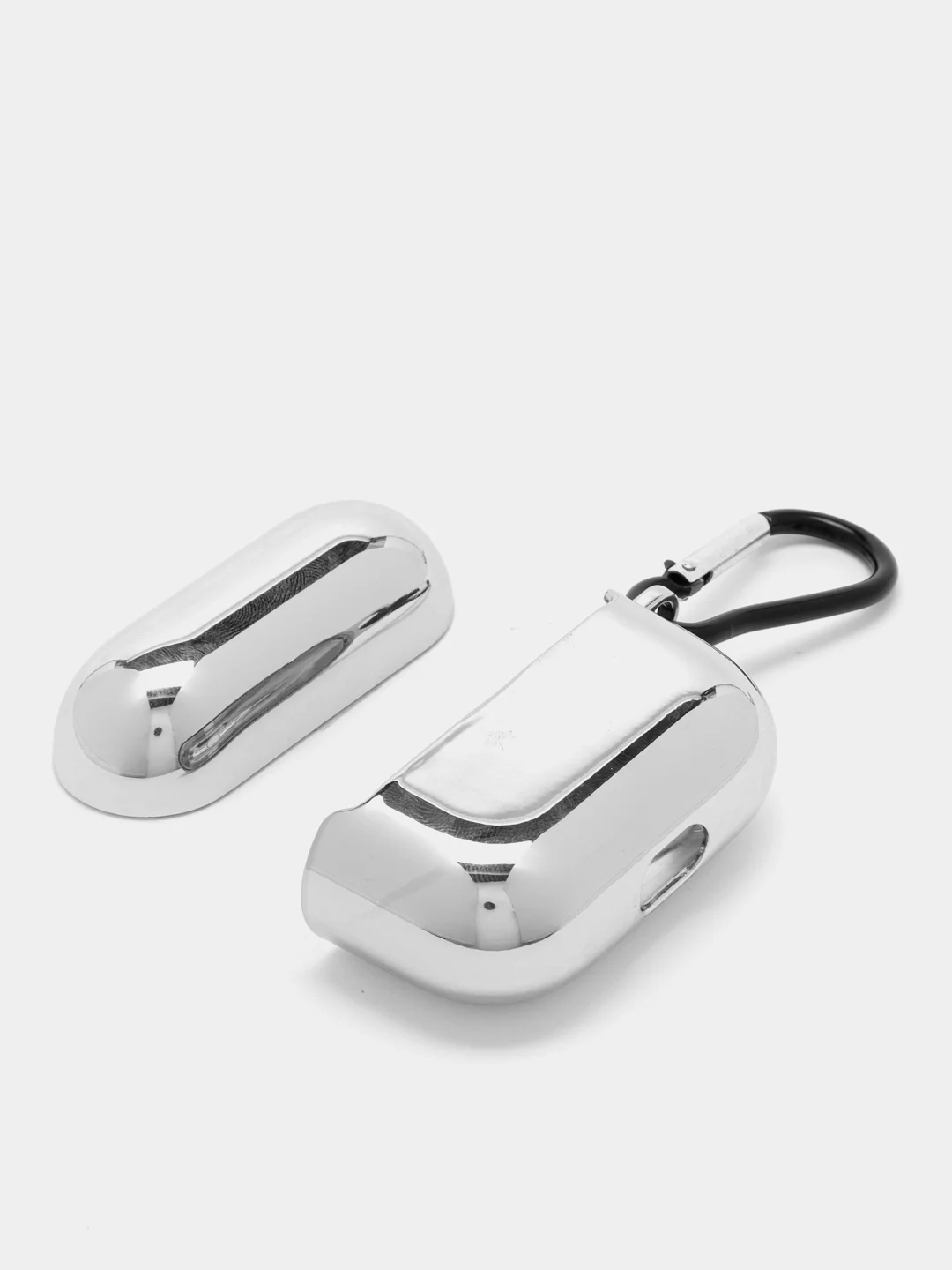 Серебряный чехол для беспроводных наушников AirPods 1, 2, 3 Pro, с карабином, глянцевый Аирподс