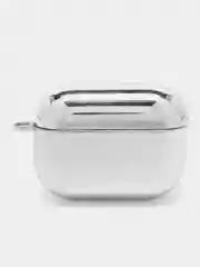 Серебряный чехол для беспроводных наушников AirPods 1, 2, 3 Pro, с карабином, глянцевый Аирподс