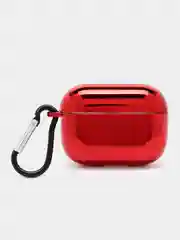 Красный чехол для беспроводных наушников AirPods 1, 2, 3 Pro, с карабином, глянцевый Аирподс