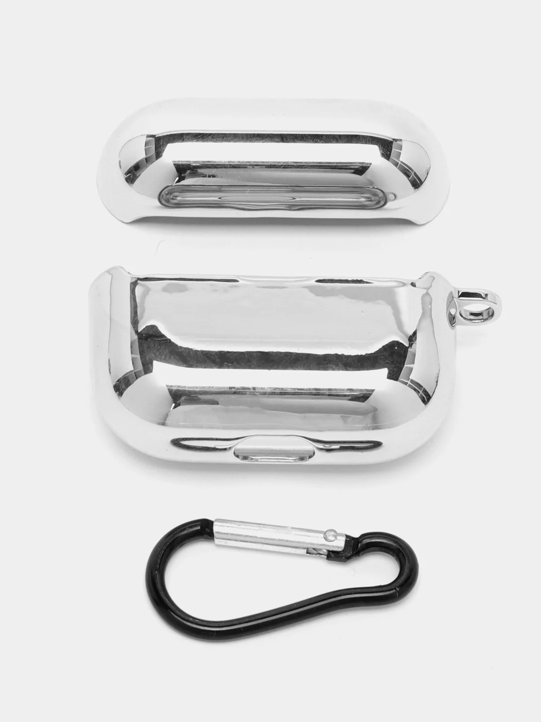 Серебряный чехол для беспроводных наушников AirPods 1, 2, 3 Pro, с карабином, глянцевый Аирподс