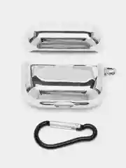 Серебряный чехол для беспроводных наушников AirPods 1, 2, 3 Pro, с карабином, глянцевый Аирподс