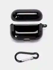 Черный чехол для беспроводных наушников AirPods 1, 2, 3 Pro, с карабином, глянцевый Аирподс