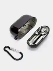 Черный чехол для беспроводных наушников AirPods 1, 2, 3 Pro, с карабином, глянцевый Аирподс