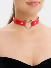 Красный чокер кожаный, с сердцем, на шею, эротичный чокер, кожаный, с металлической вставкой