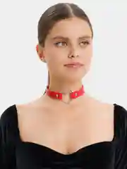 Красный чокер кожаный, с сердцем, на шею, эротичный чокер, кожаный, с металлической вставкой