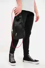 Черный мужская кожаная сумка через плечо, с USB разъёмом