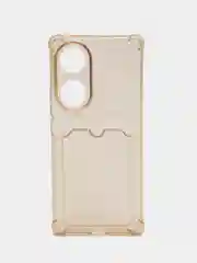 Бежевый силиконовый чехол для Huawei Honor 70 (Хонор 70), с карманом для карт, прозрачный