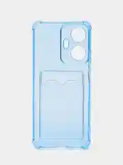 Синий меланж силиконовый чехол для Realme C55, Реалми С55, с карманом для карт, прозрачный