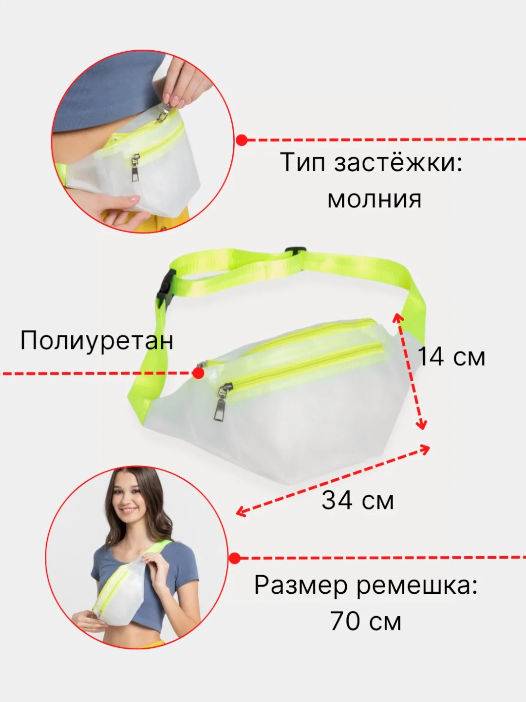 Поясная сумка прозрачная, матовая