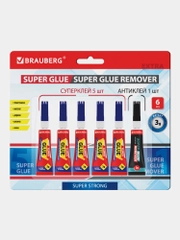 Клей момент Супер клей 5 штук по 3г + Антиклей в подарок, Brauberg Extra, 608107