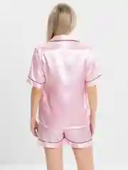 Розовый пижама атласная женская с шортами