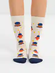 Серый носки высокие с принтом
