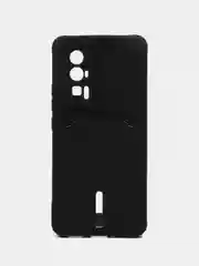 Черный чехол для Poco F5 Pro / Поко Ф5 Про, силиконовый, с карманом для карты