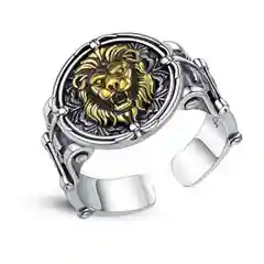 Серебряный кольцо перстень Лев безразмерное/ открытое кольцо унисекс