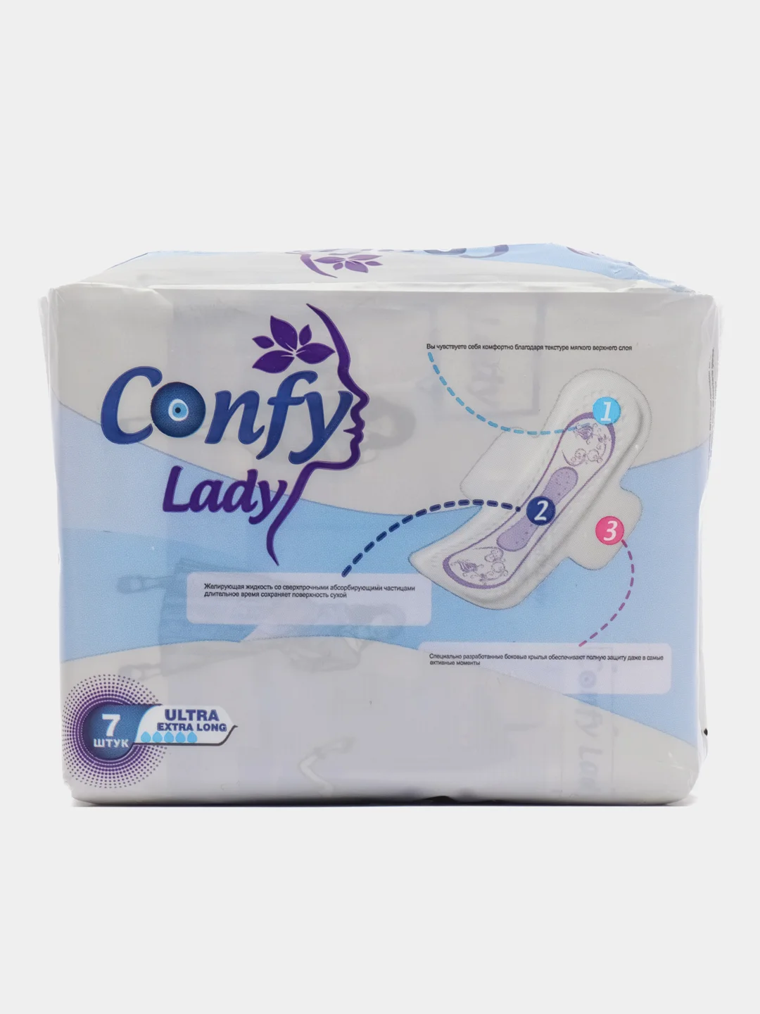 Прокладки гигиенические CONFY Lady ULTRA EXTRALONG, п/э, 7 шт