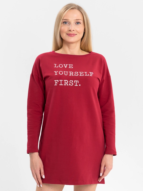 Платье из футера Love yourself first бордовый ФП1406П2, KLERY