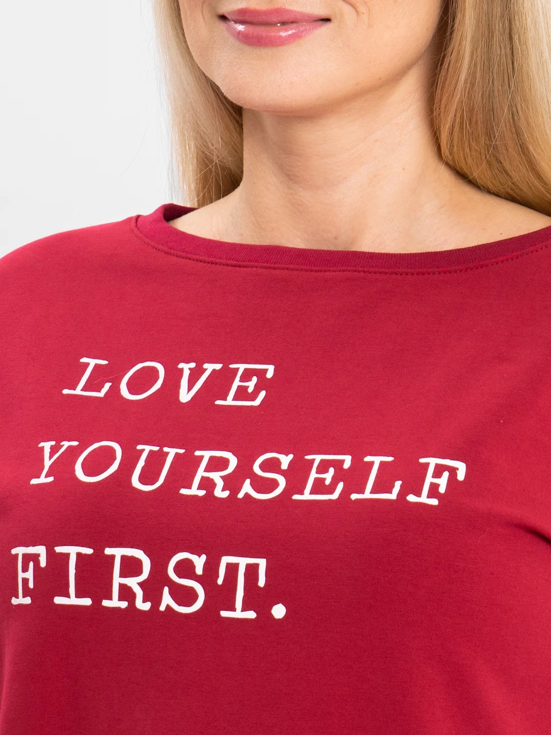 Платье из футера Love yourself first бордовый ФП1406П2, KLERY