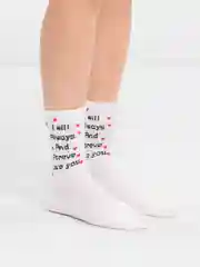 Носки женские, высокие, белые, с принтом