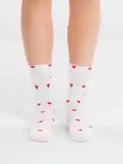Носки женские, высокие, белые, с принтом