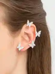 Серебряный каффы серьги "Фея", с бабочками, серьги женские блестящие, вечерние, бижутерия