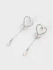 Серебряный серьги женские, сердечки с бусами