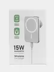 Белый magsafe (магнитный) держатель для iPhone в машину, беспроводная зарядка 15W